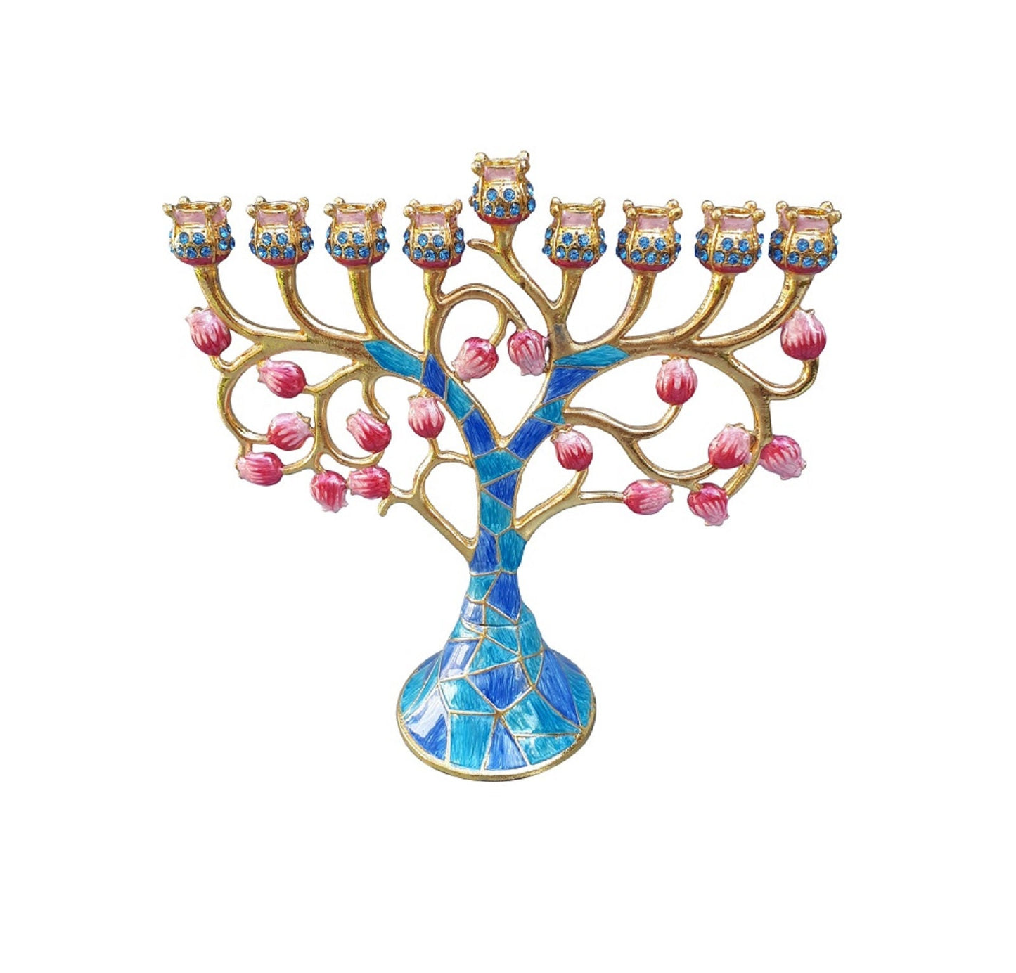 9 Brach Menorah - Hanukkah Chanukkah Menorah 6.3 Inch Height Decorated With Enamel