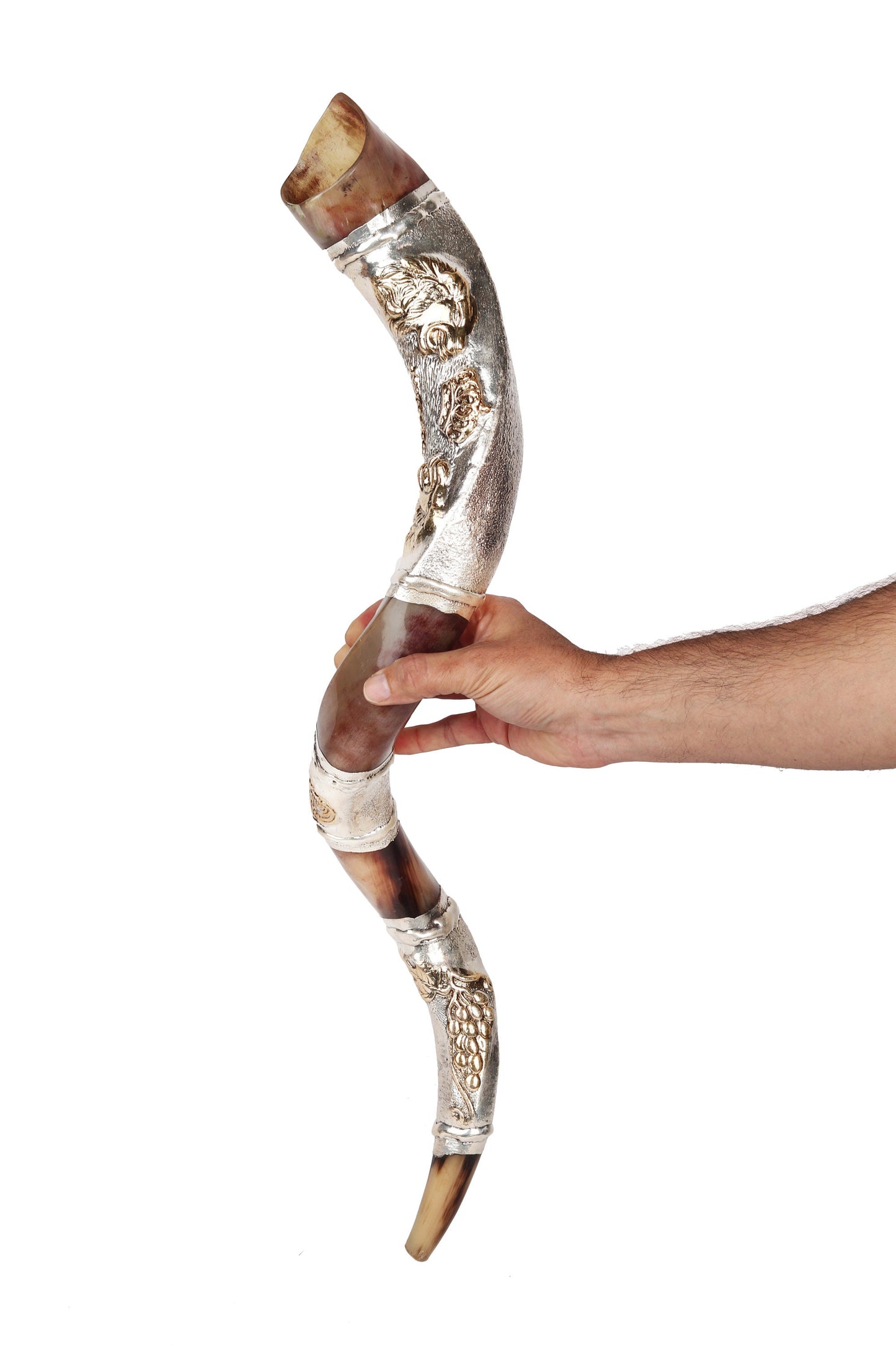 Yemenite Kudu Horn Shofar 30" -  32'' Silver Coated Plates -Lion of Judah