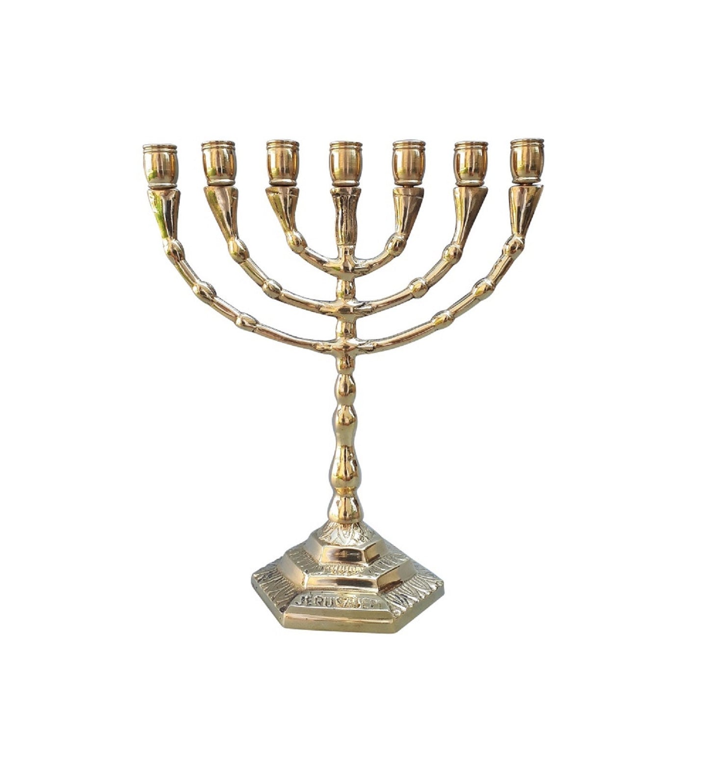 Seven Branches Menorah 6.5 Inches Height Brass/Copper Jeruslaem inscription on base