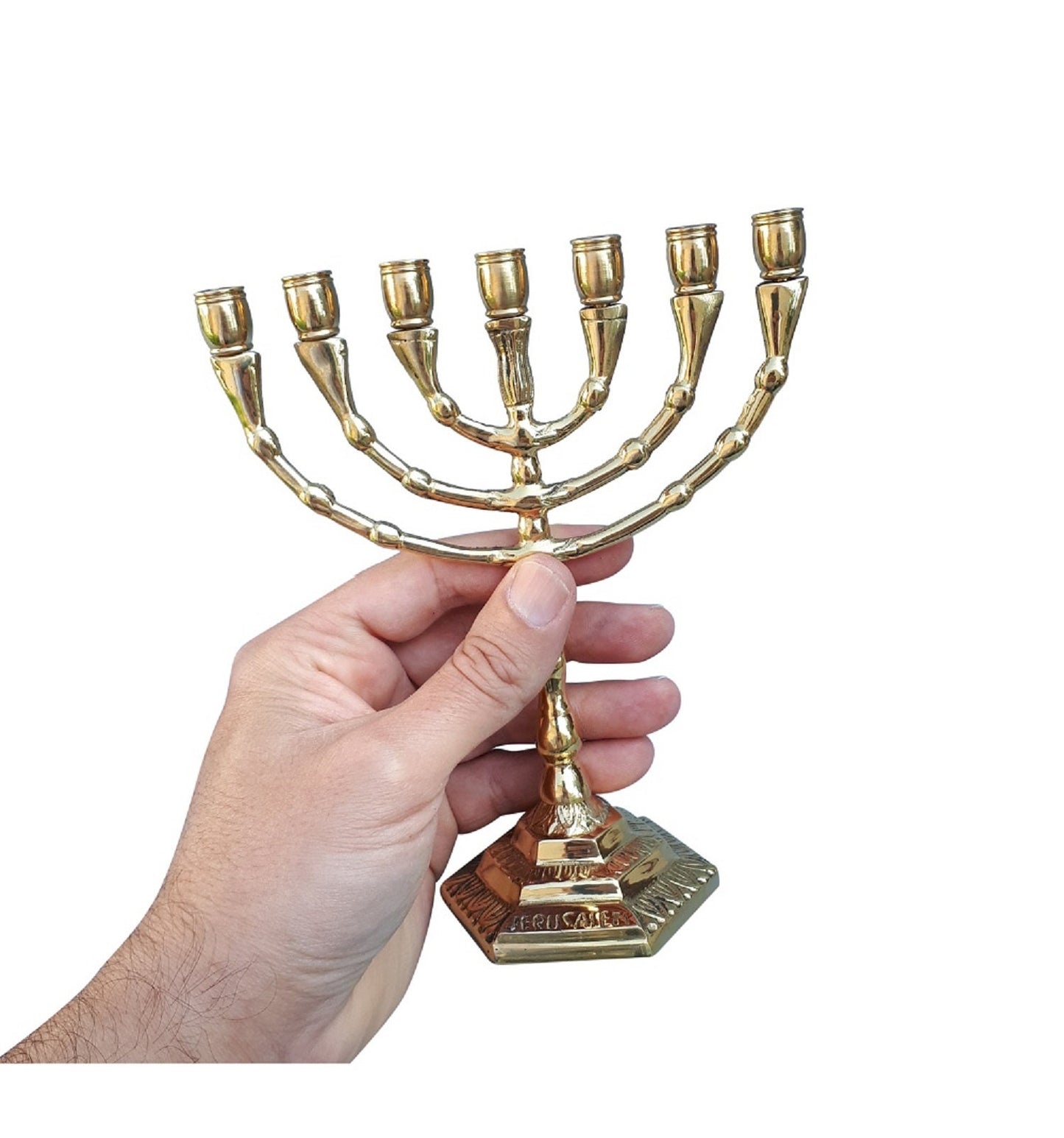 Seven Branches Menorah 6.5 Inches Height Brass/Copper Jeruslaem inscription on base