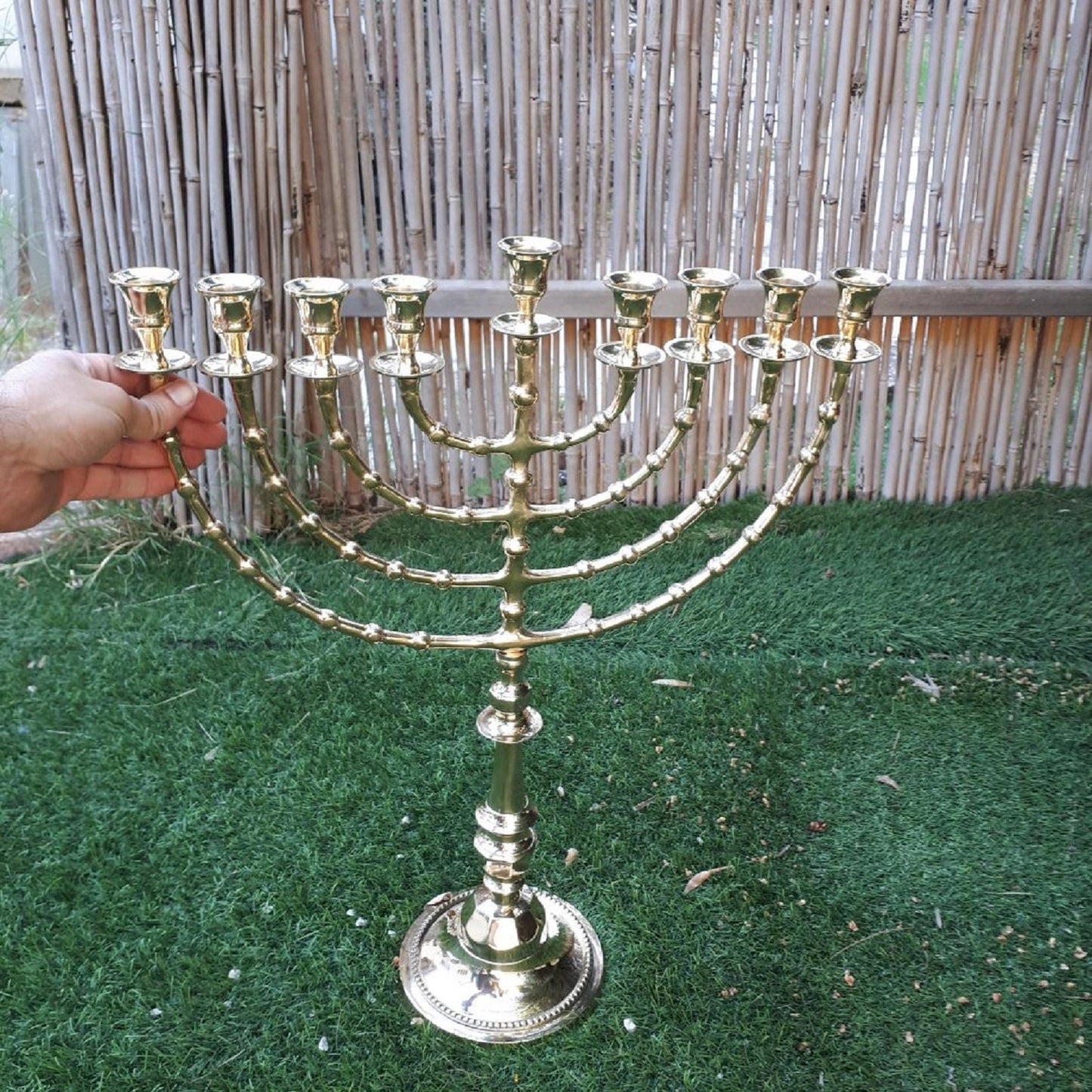 Large Chanukkah Menorah Gold Plated Nine  Branch Menorah Hanukkiah 22 Inch Height Made Of Brass/Copper