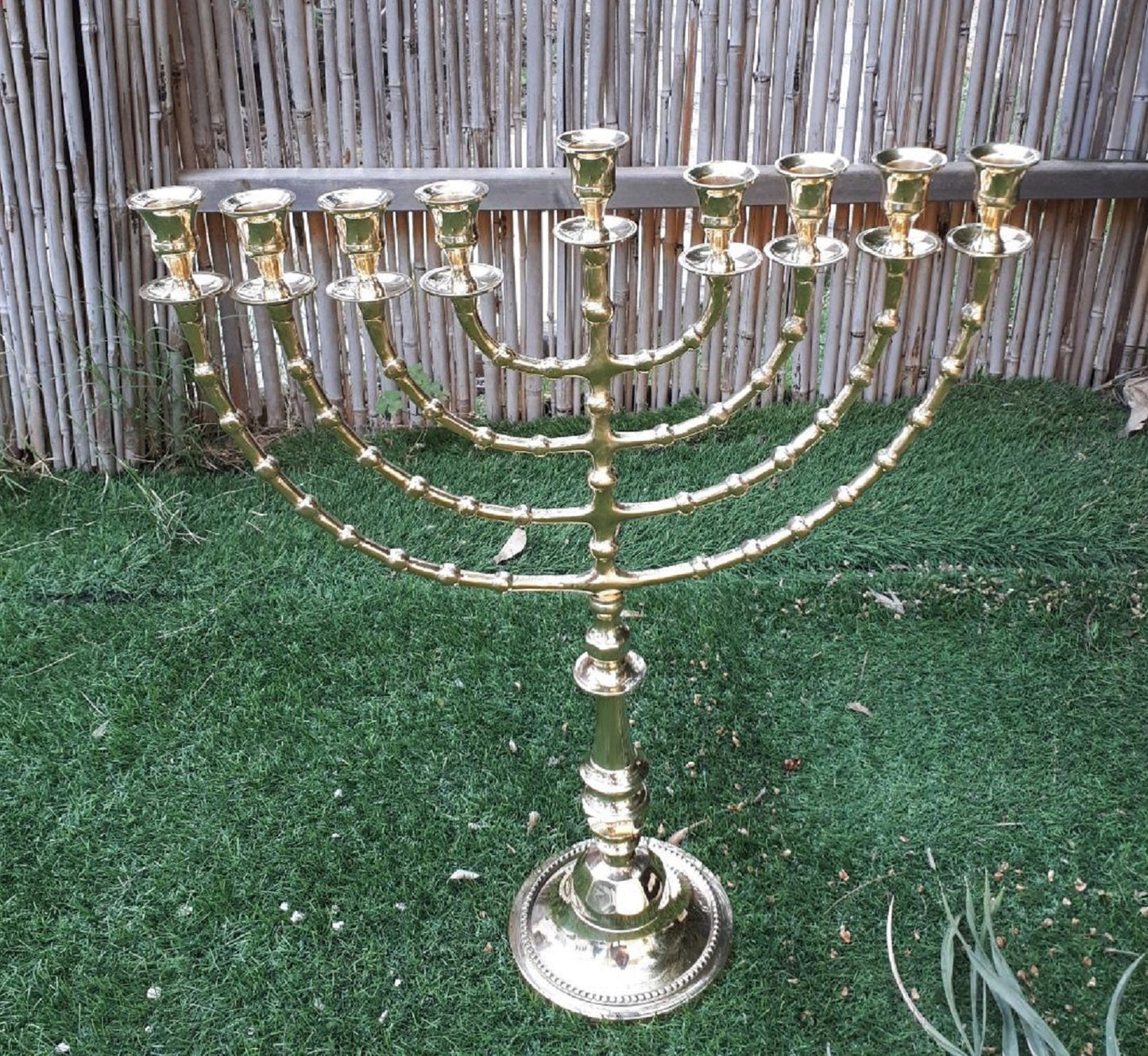 Large Chanukkah Menorah Gold Plated Nine  Branch Menorah Hanukkiah 22 Inch Height Made Of Brass/Copper