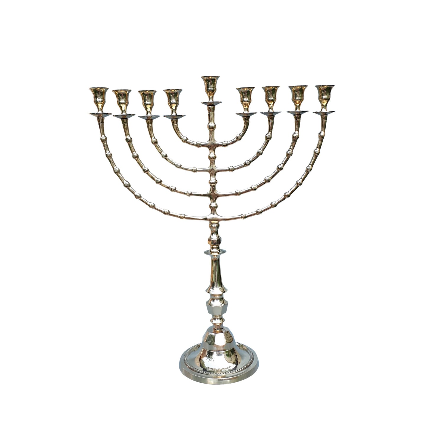 Large Chanukkah Menorah Gold Plated Nine  Branch Menorah Hanukkiah 22 Inch Height Made Of Brass/Copper