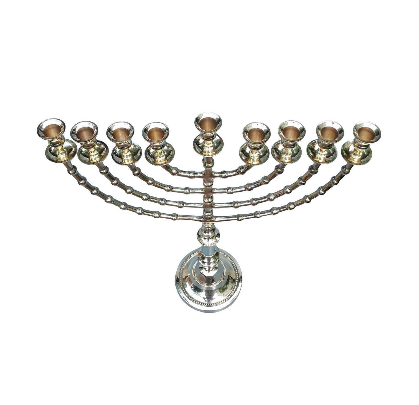 Large Chanukkah Menorah Gold Plated Nine  Branch Menorah Hanukkiah 22 Inch Height Made Of Brass/Copper