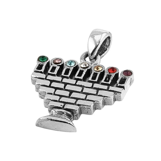 Silver Menorah Pendant with Zircons  Include Necklace (18 Inch)