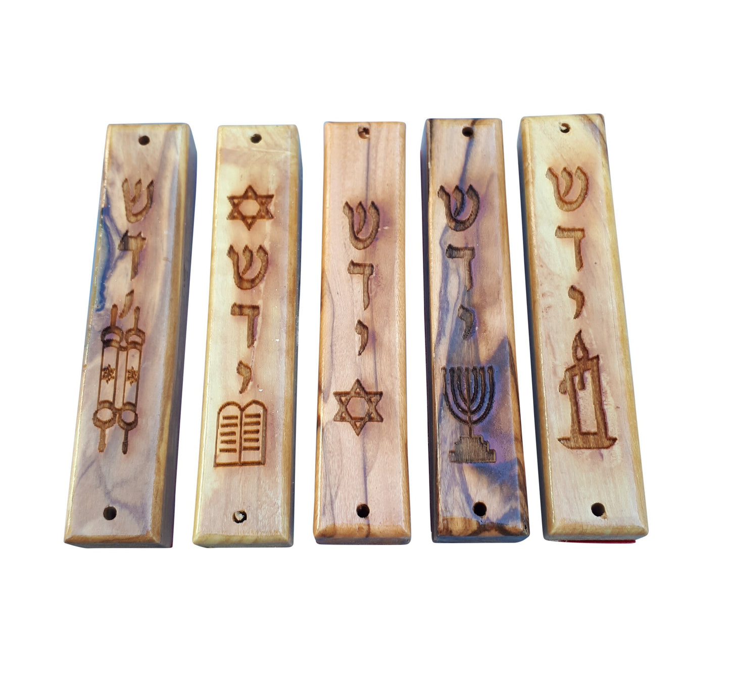 Mezuzah Case Set Of 5 Olive Wood Door Mezuza - Fit For 7 Cm Scroll