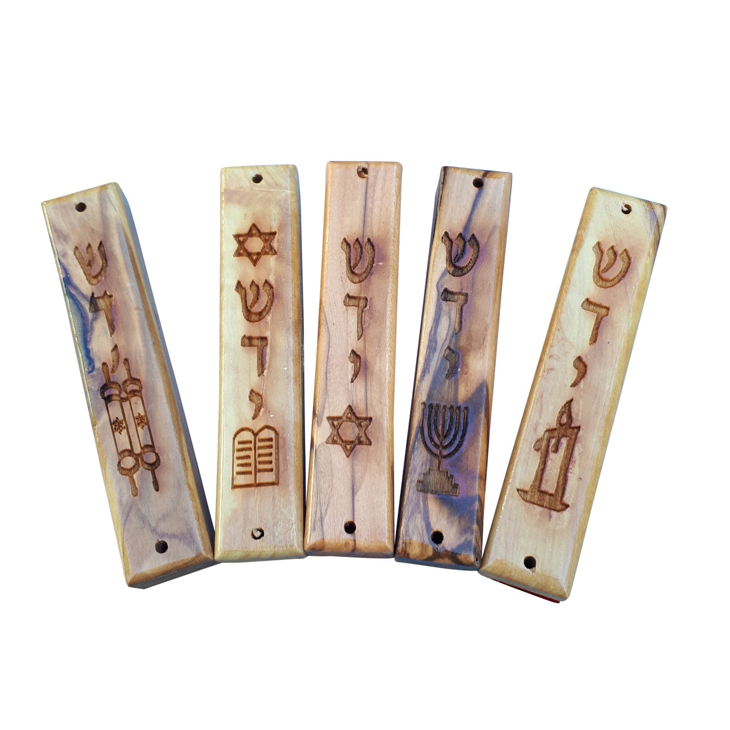 Mezuzah Case Set Of 5 Olive Wood Door Mezuza - Fit For 7 Cm Scroll