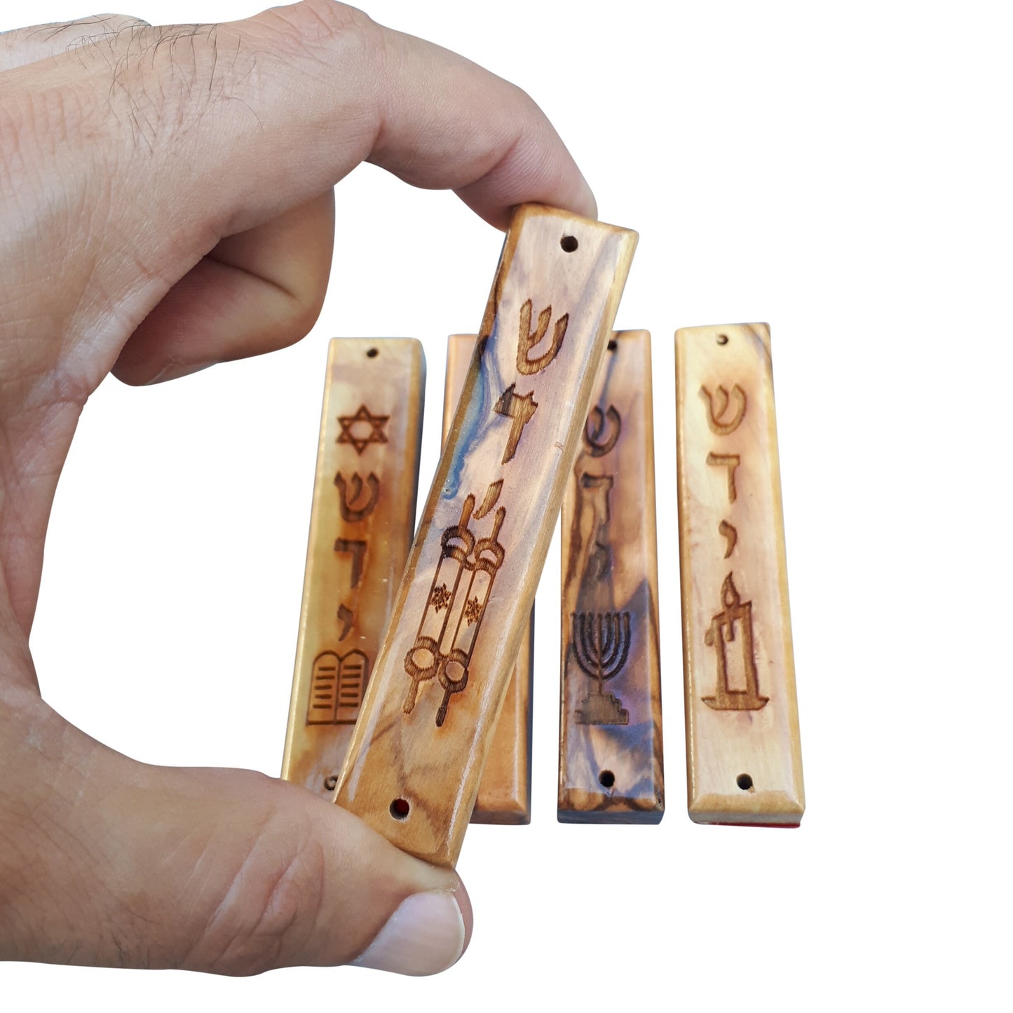 Mezuzah Case Set Of 5 Olive Wood Door Mezuza - Fit For 7 Cm Scroll