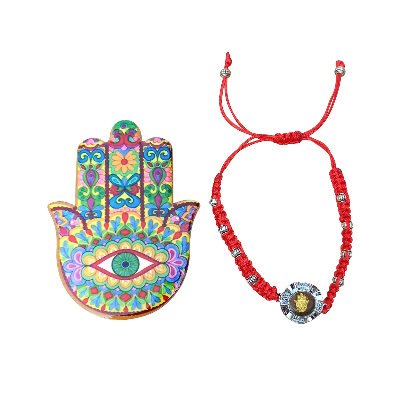 Evil Eye  Lucky Magnet Hamsa And Good Luck red string wristband Adjustable bracelet With Spinning Hamsa