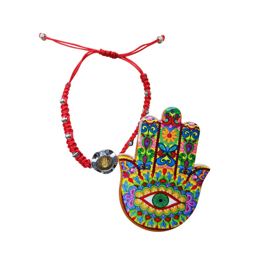 Evil Eye  Lucky Magnet Hamsa And Good Luck red string wristband Adjustable bracelet With Spinning Hamsa