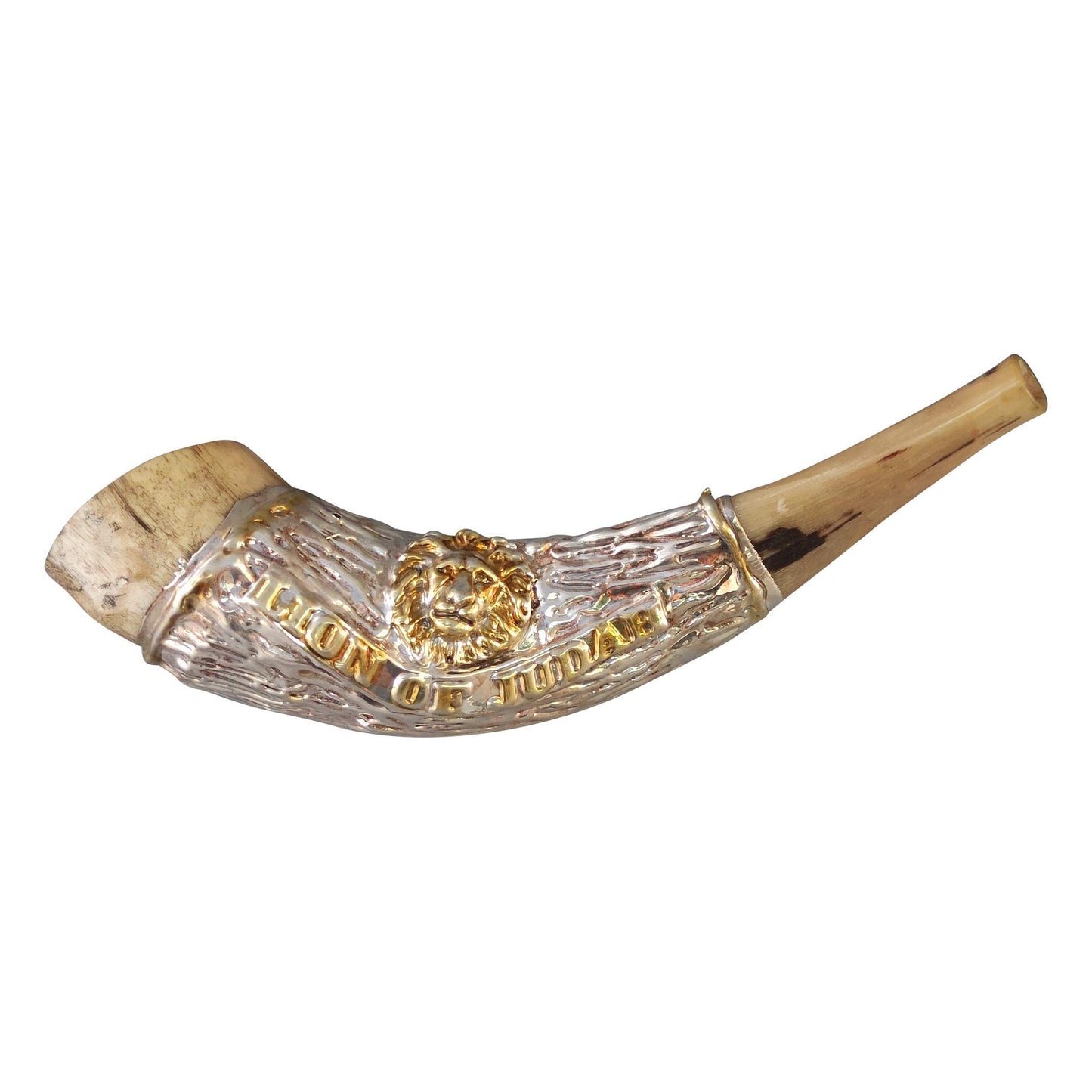 Jewish Shofar Ram Horn 12 -14 Inch With   Lion Silver Plated And Bag