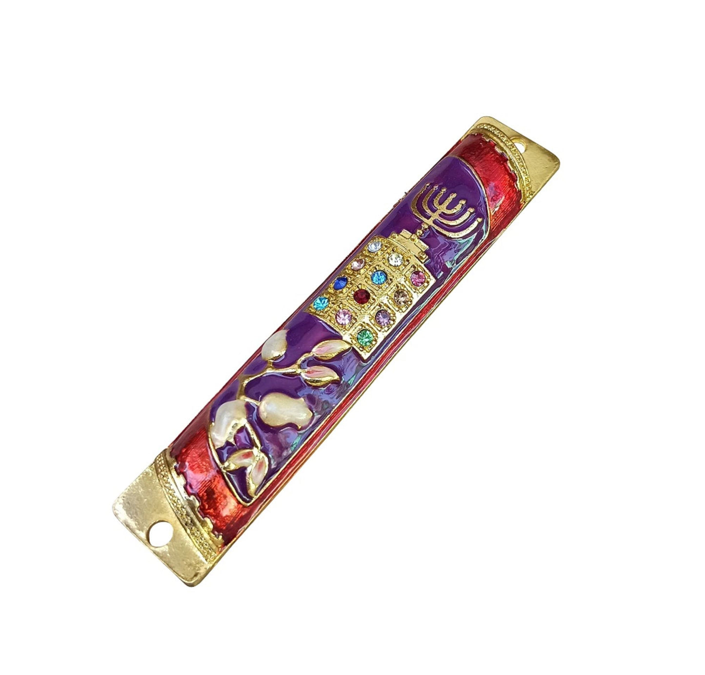 Mezuzah Case -Priestly breastplate Door Mezuza For 10 cm Scroll Decorated with enamel and Jewish Menorah