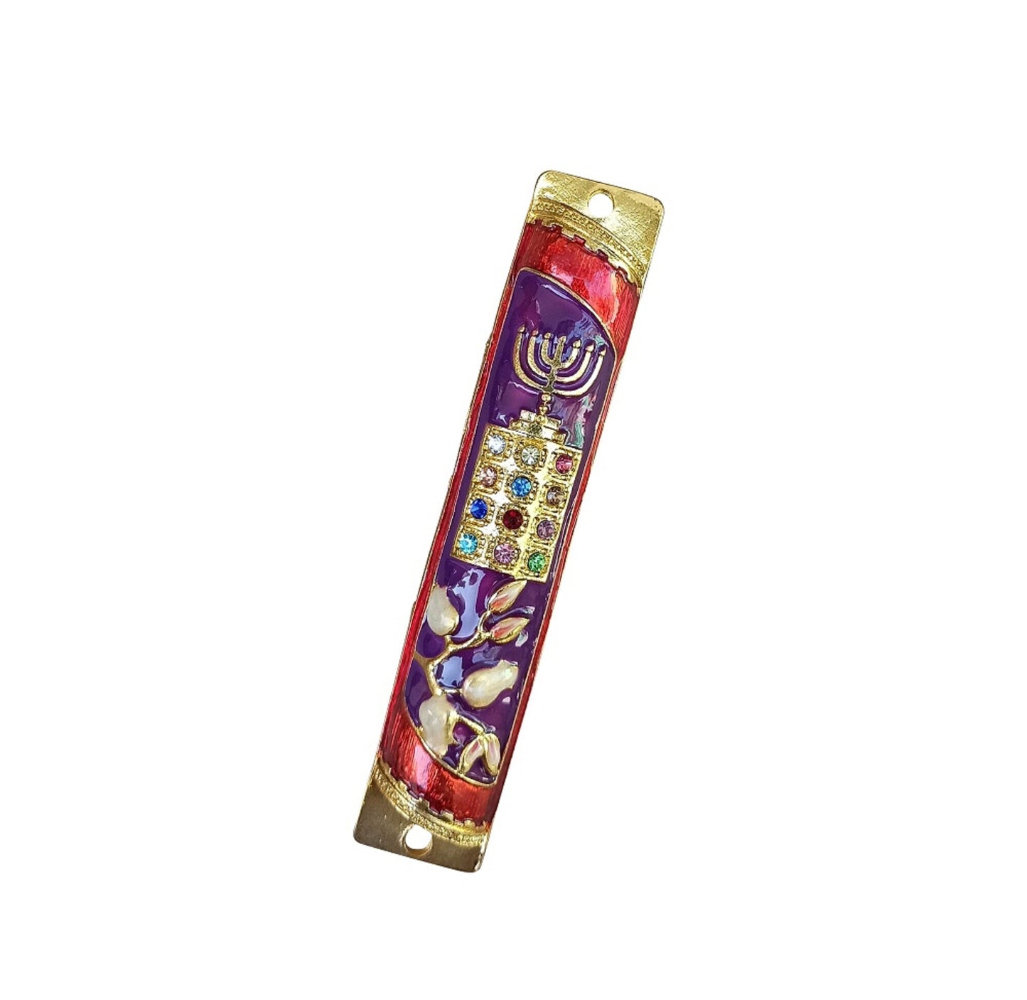 Mezuzah Case -Priestly breastplate Door Mezuza For 10 cm Scroll Decorated with enamel and Jewish Menorah