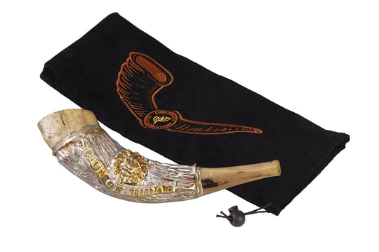 Jewish Shofar Ram Horn 12 -14 Inch With   Lion Silver Plated And Bag