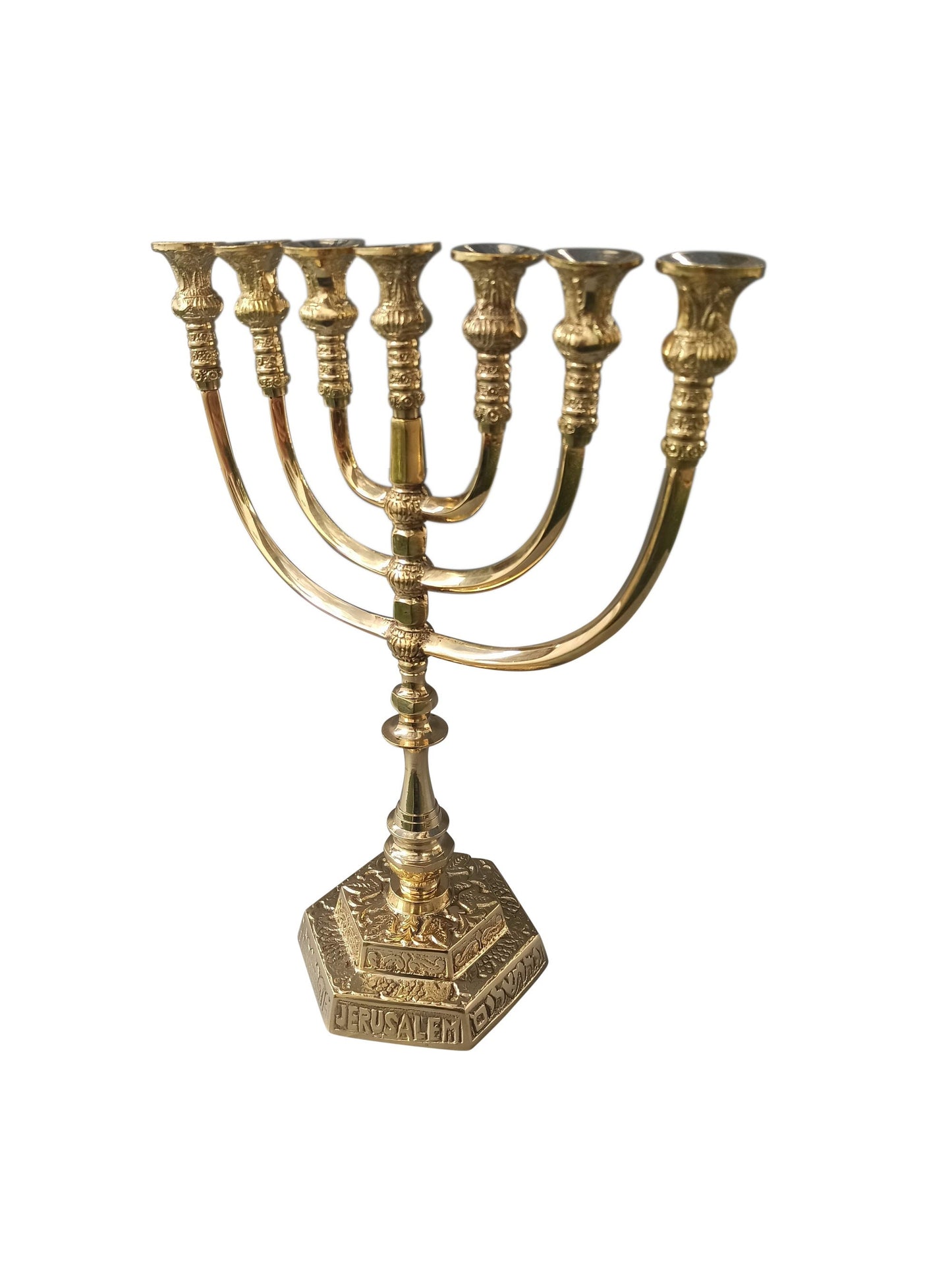 Amazing Jerusalem 7 Branched Temple Menorah heavy Brass Copper 13.2 Inches