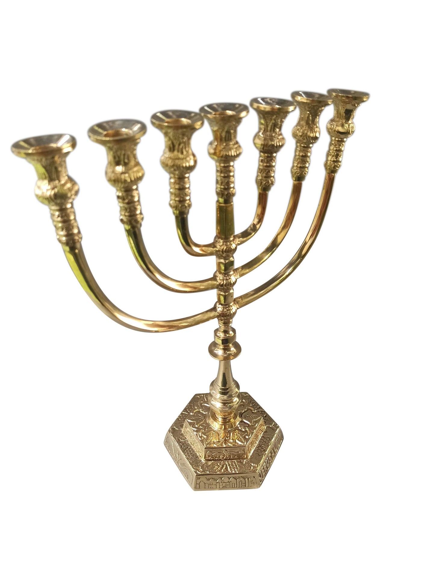 Amazing Jerusalem 7 Branched Temple Menorah heavy Brass Copper 13.2 Inches