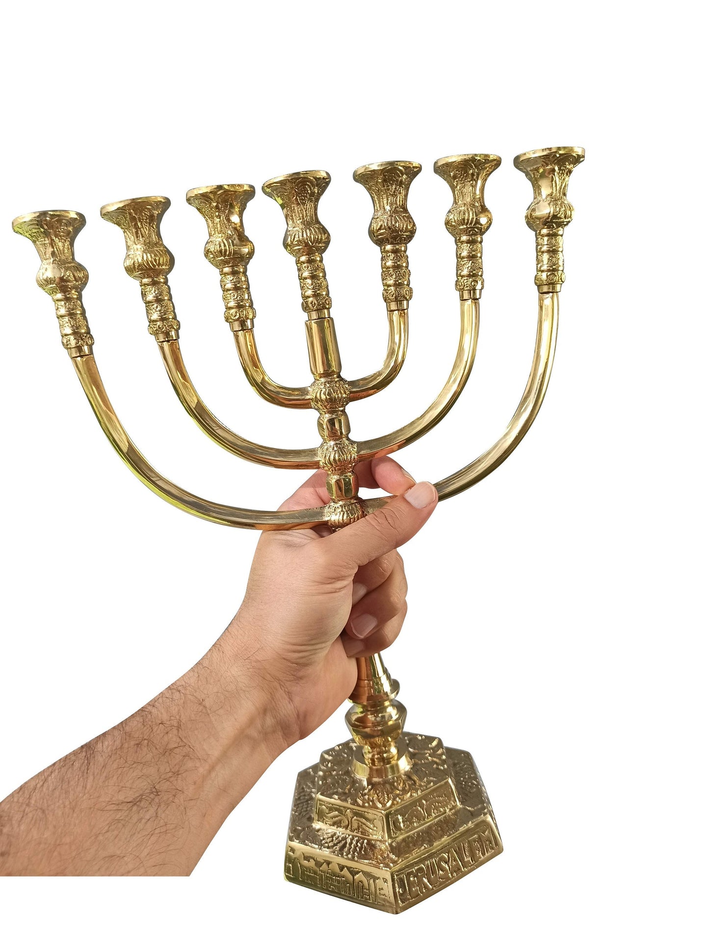 Amazing Jerusalem 7 Branched Temple Menorah heavy Brass Copper 13.2 Inches