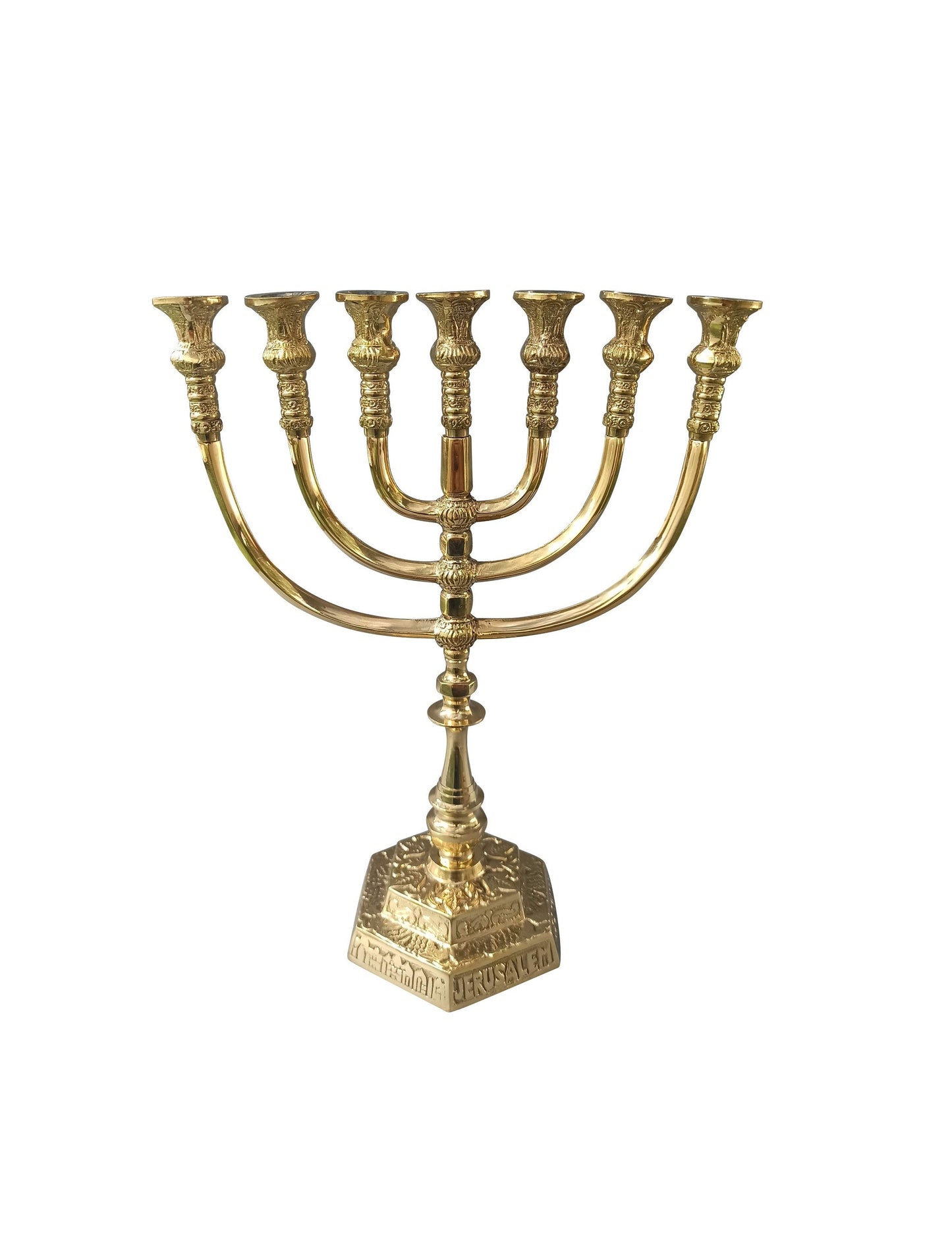 Amazing Jerusalem 7 Branched Temple Menorah heavy Brass Copper 13.2 Inches