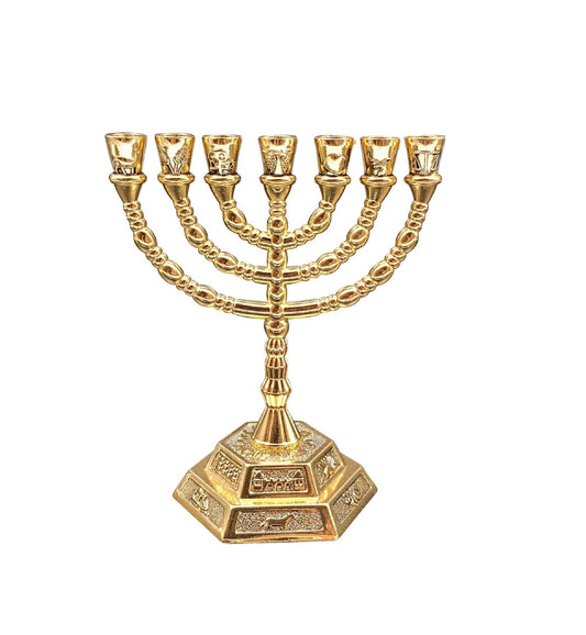 Seven Branches Menorah 12 Tribes Golden  Color- Free & Fast Shipment In USA