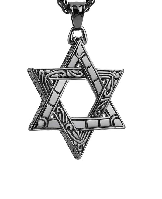 Silver 925 Decorated Star Of David Jewish Necklace Magen David Pendant Sterling with Chain