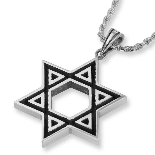 Star Of David Pendant 925 Sterling Silver with Enamel Plus Chain