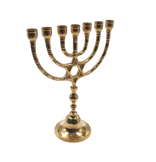 Menorah Seven Branches Candle Holder Design With Star of David / Magen David Made Of Brass / Copper