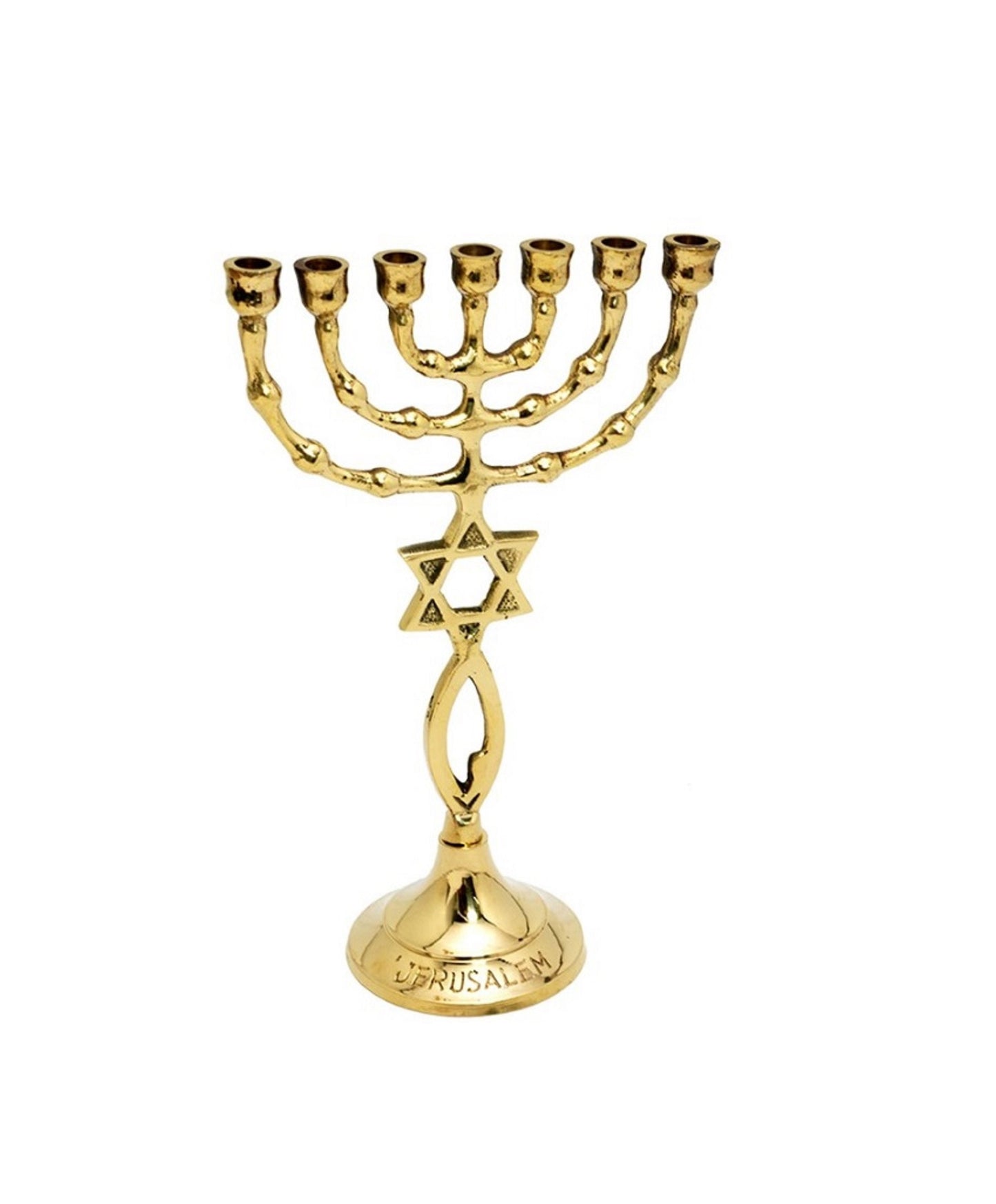 Seven Branches Messianic Menorah Candle Holder 7.4 Inches Height Brass/Copper