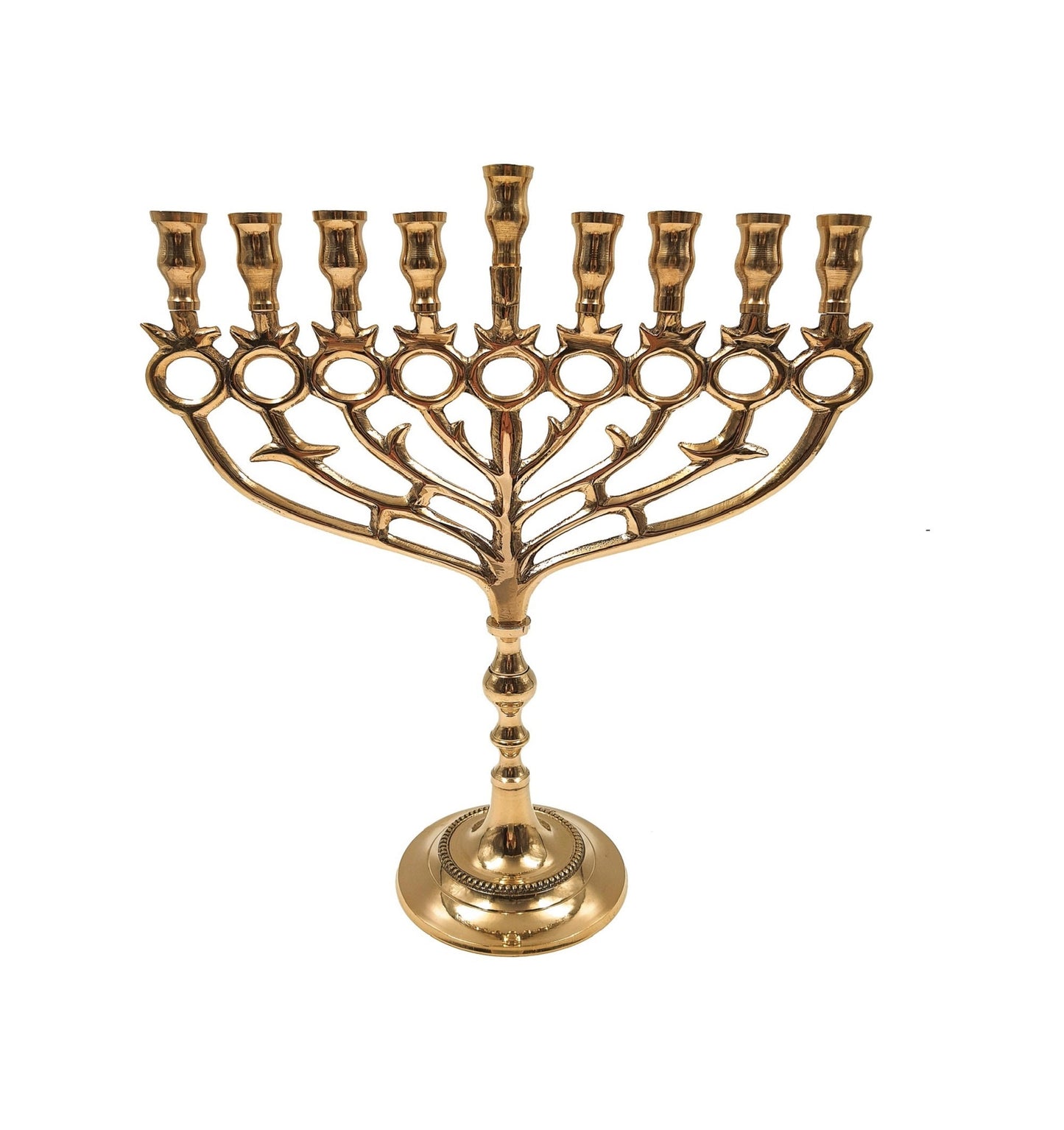 Hanukkah Menorah 12 Inch / 30 Cm 9 Branches Candle Holder Design With  Pomegranates Brass Copper Chanukiah