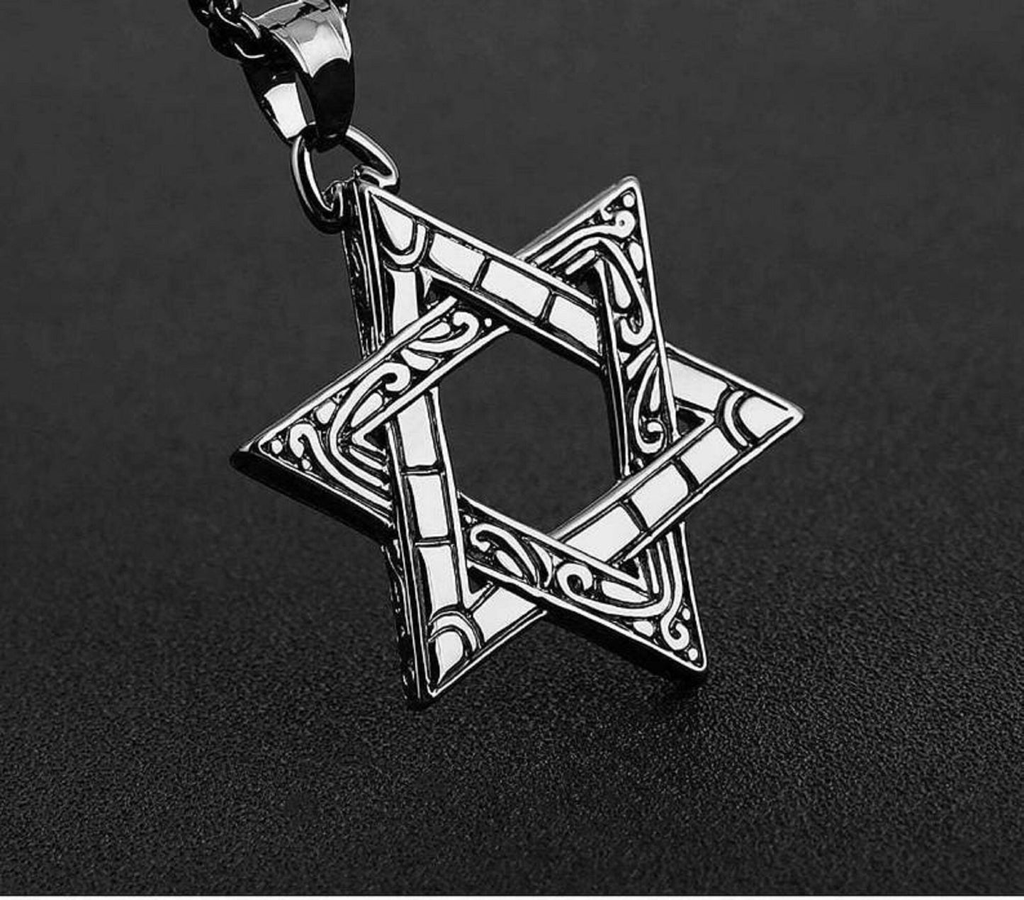 Silver 925 Decorated Star Of David Jewish Necklace Magen David Pendant Sterling with Chain