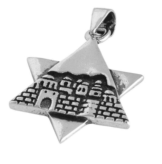 Star Of David  Magen David Pendant With Jerusalem Old City Sterling Silver 925