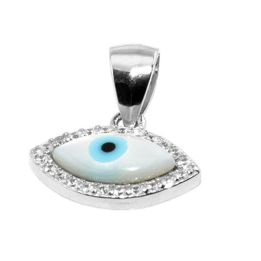 Evil Eye Kabbalah With Zircons & Mini Oval Glass Pendant Protect Charm + Chain