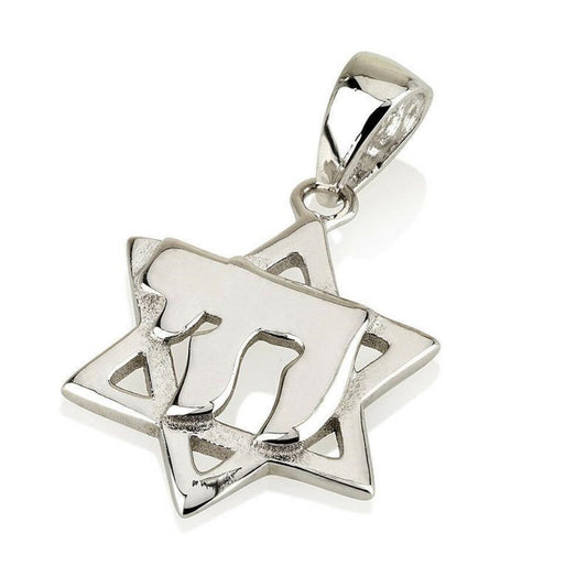 Star Of David  Magen David  With CHAI Silver Pendant Charm with Chain