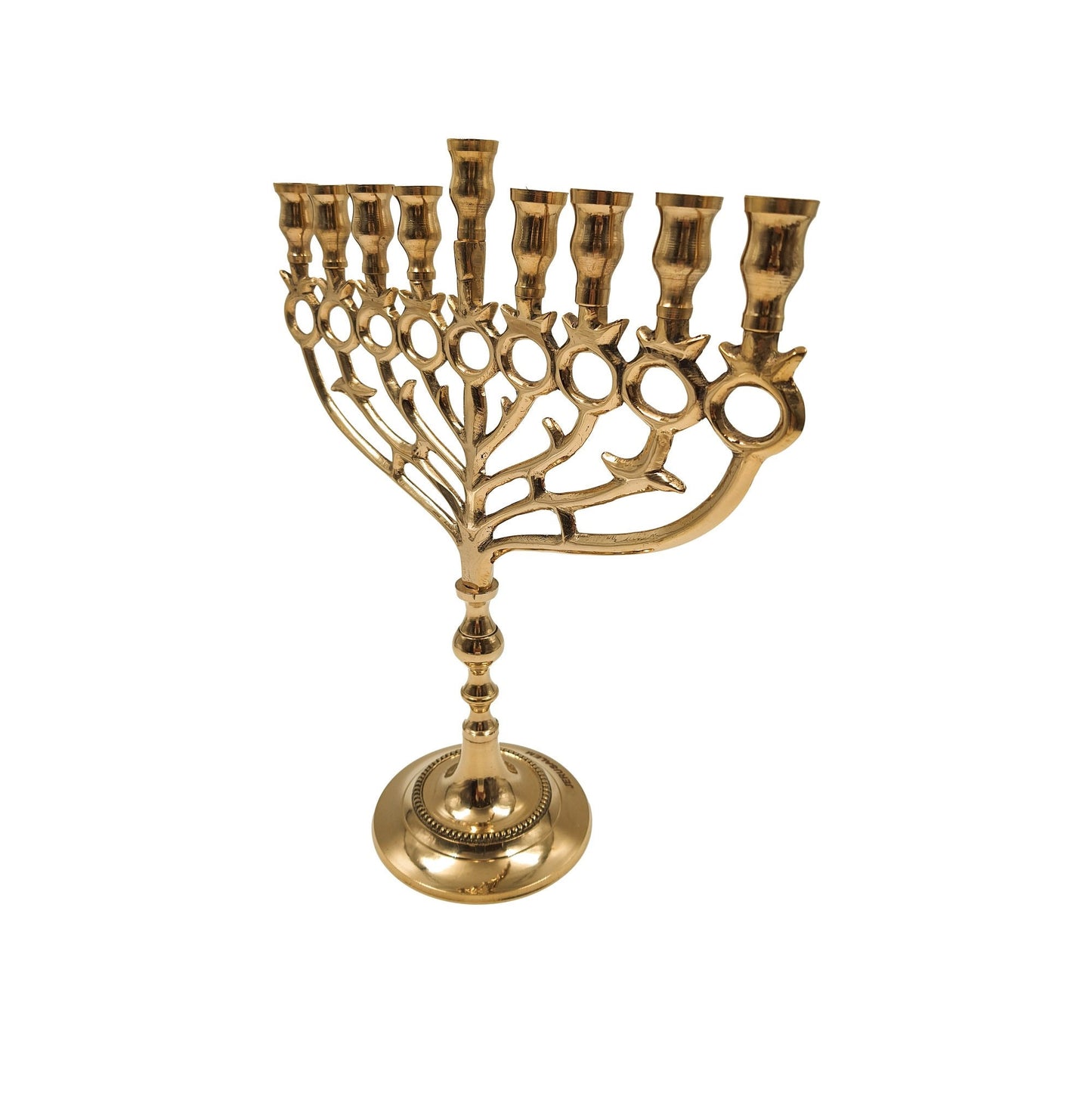 Hanukkah Menorah 12 Inch / 30 Cm 9 Branches Candle Holder Design With  Pomegranates Brass Copper Chanukiah