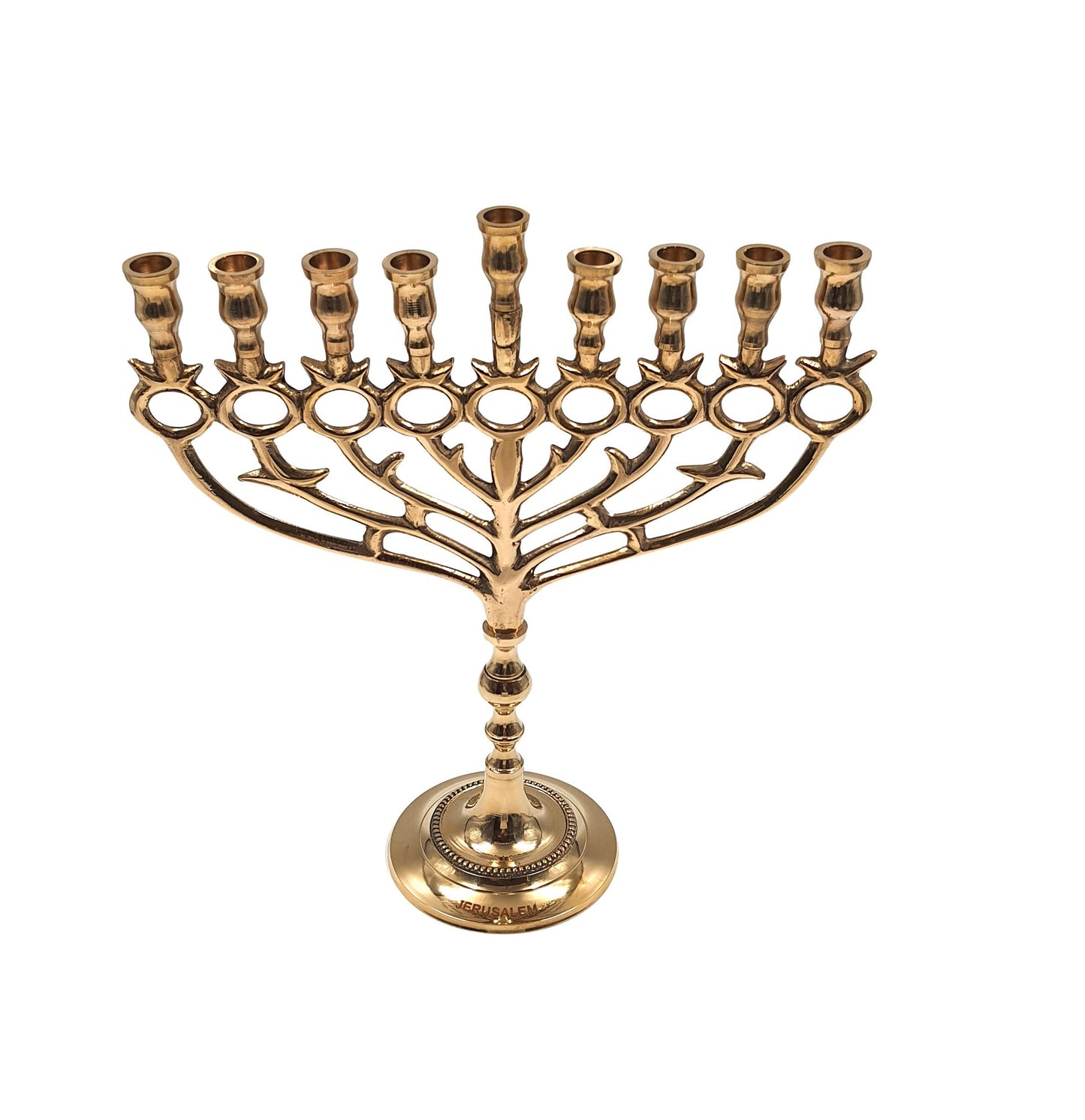 Hanukkah Menorah 12 Inch / 30 Cm 9 Branches Candle Holder Design With  Pomegranates Brass Copper Chanukiah