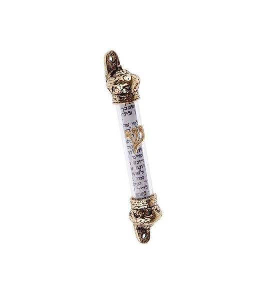 Door Mezuzah & scroll, Judaica Israel gift - Scripture Parchment Non Kosher with Crown Gold Cover