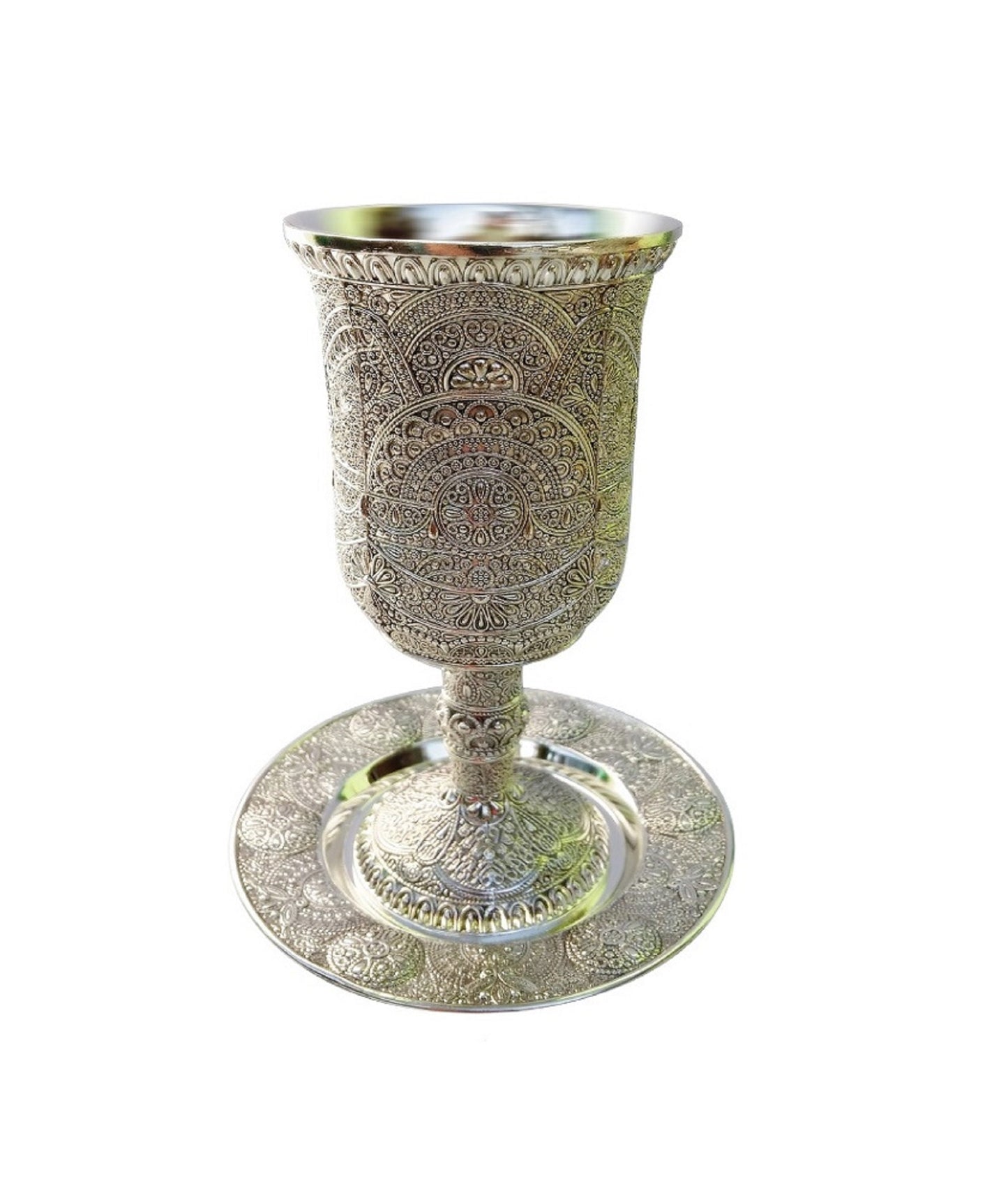 Kiddush Cup Goblet  Silver Plated & Plate Filigree Design **FAST shipping in USA 2-5**