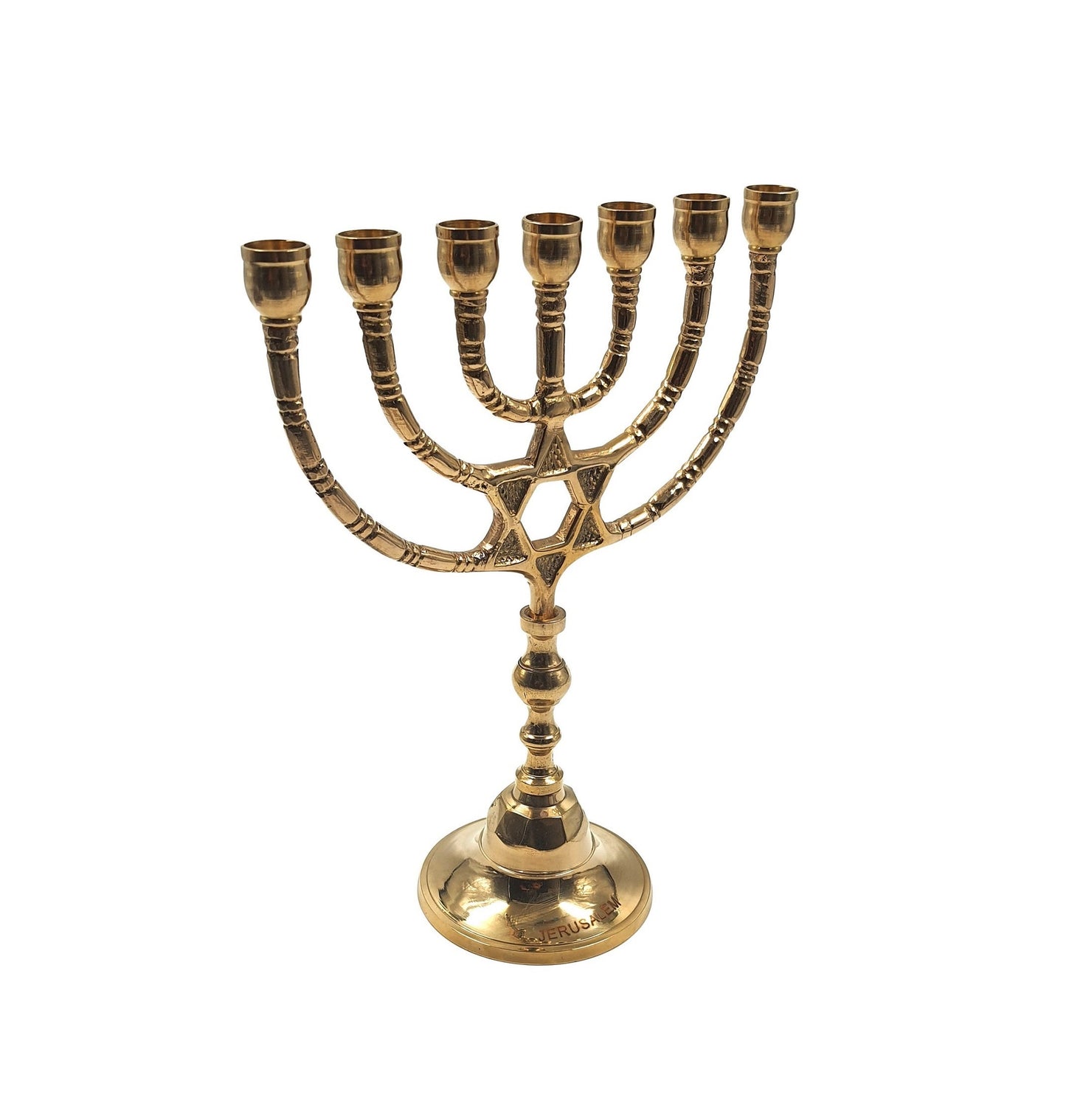 Menorah Seven Branches Candle Holder Design With Star of David / Magen David Made Of Brass / Copper