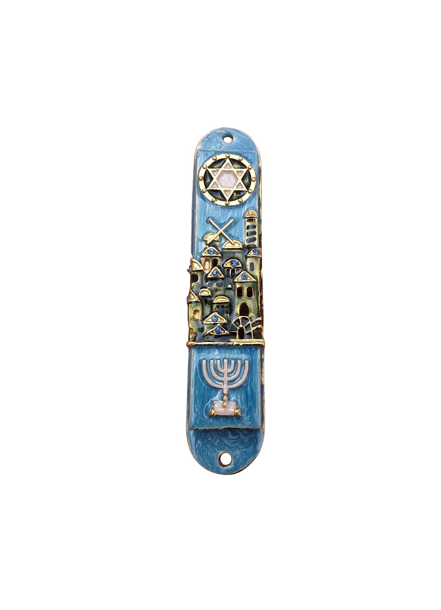 Mezuzah Case - Jerusalem Design With Menorah Door Mezuza For 10 cm Scroll