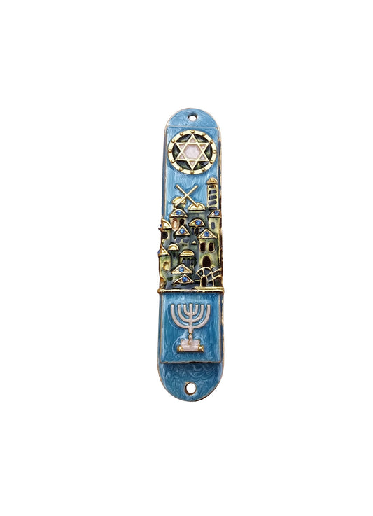 Mezuzah Case - Jerusalem Design With Menorah Door Mezuza For 10 cm Scroll