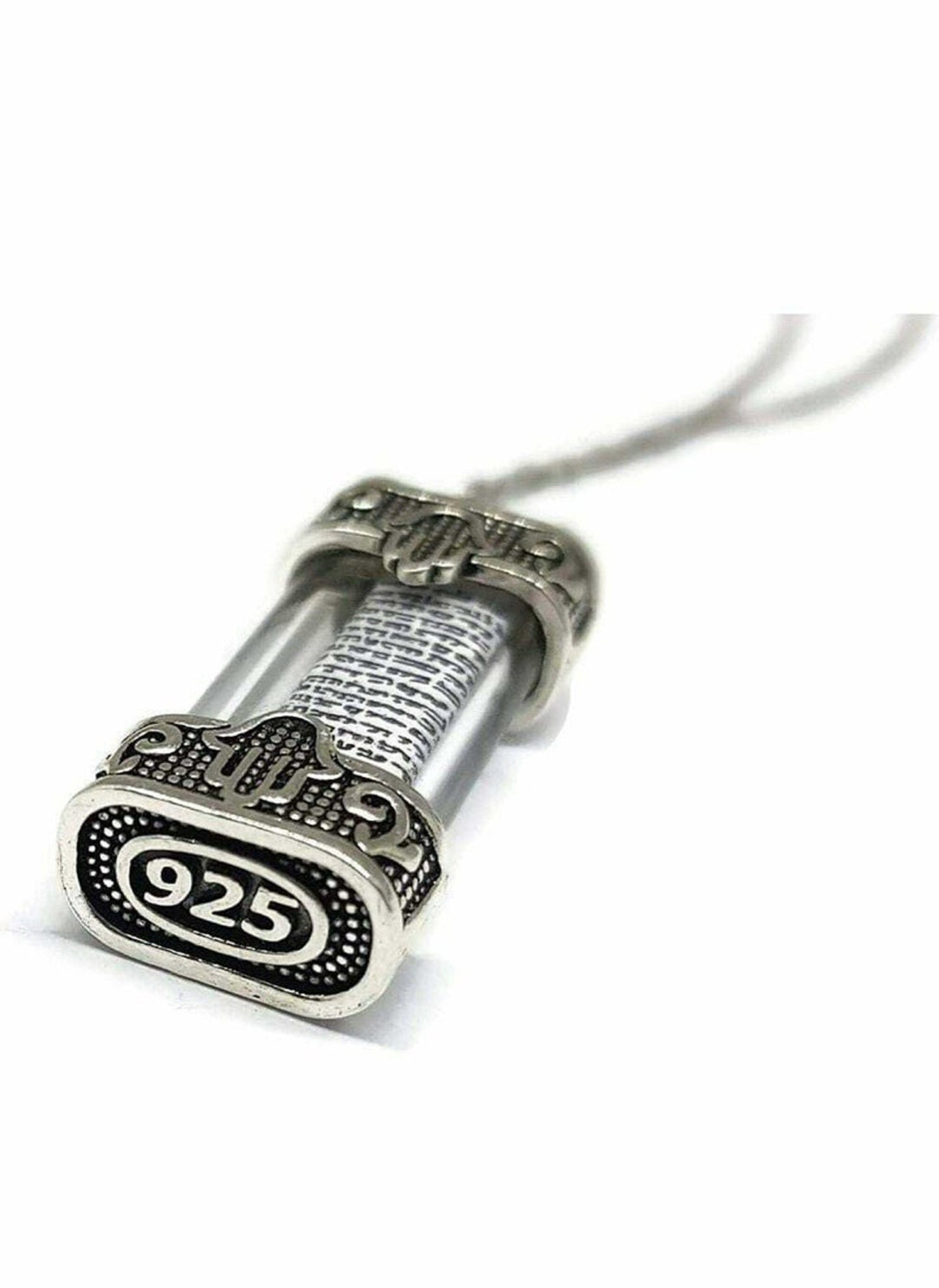 Mezuzah Necklace  Pendant & Evil Eye Hamsa Hand  925 Silver With shema israel Jewish prayer Scroll Plus Chain