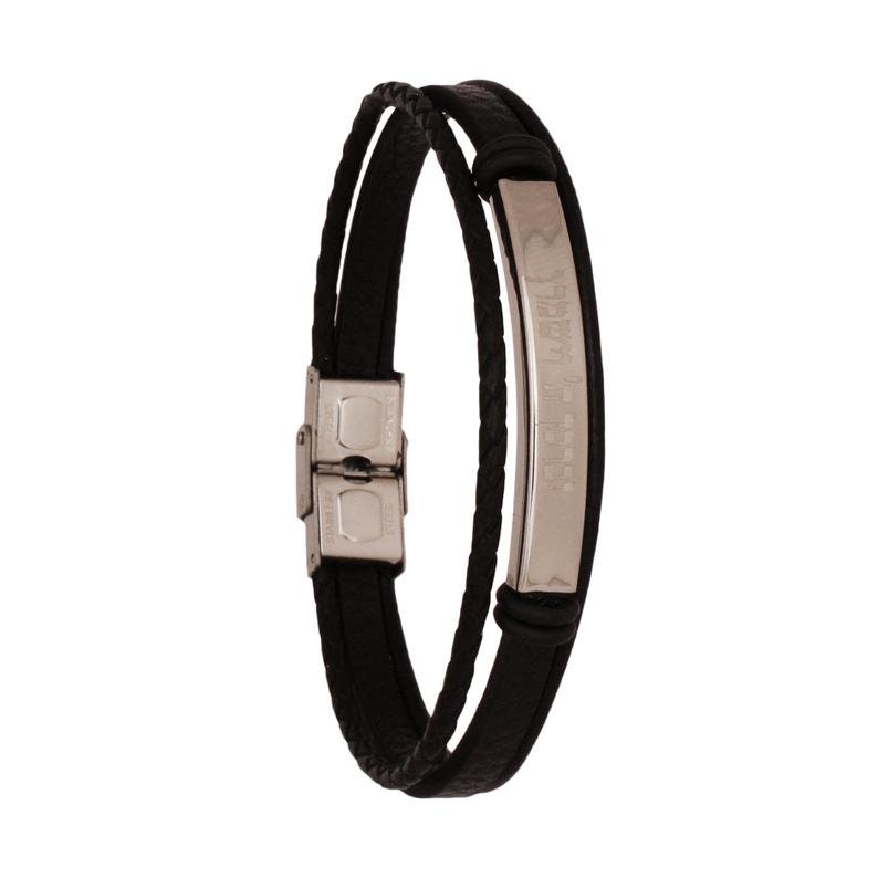 Birkat Kohanim Jewish Blessing In Stainless Steel & 3 Parts Genuine Leather, "God Bless And Protect you" Bracelet Bangle