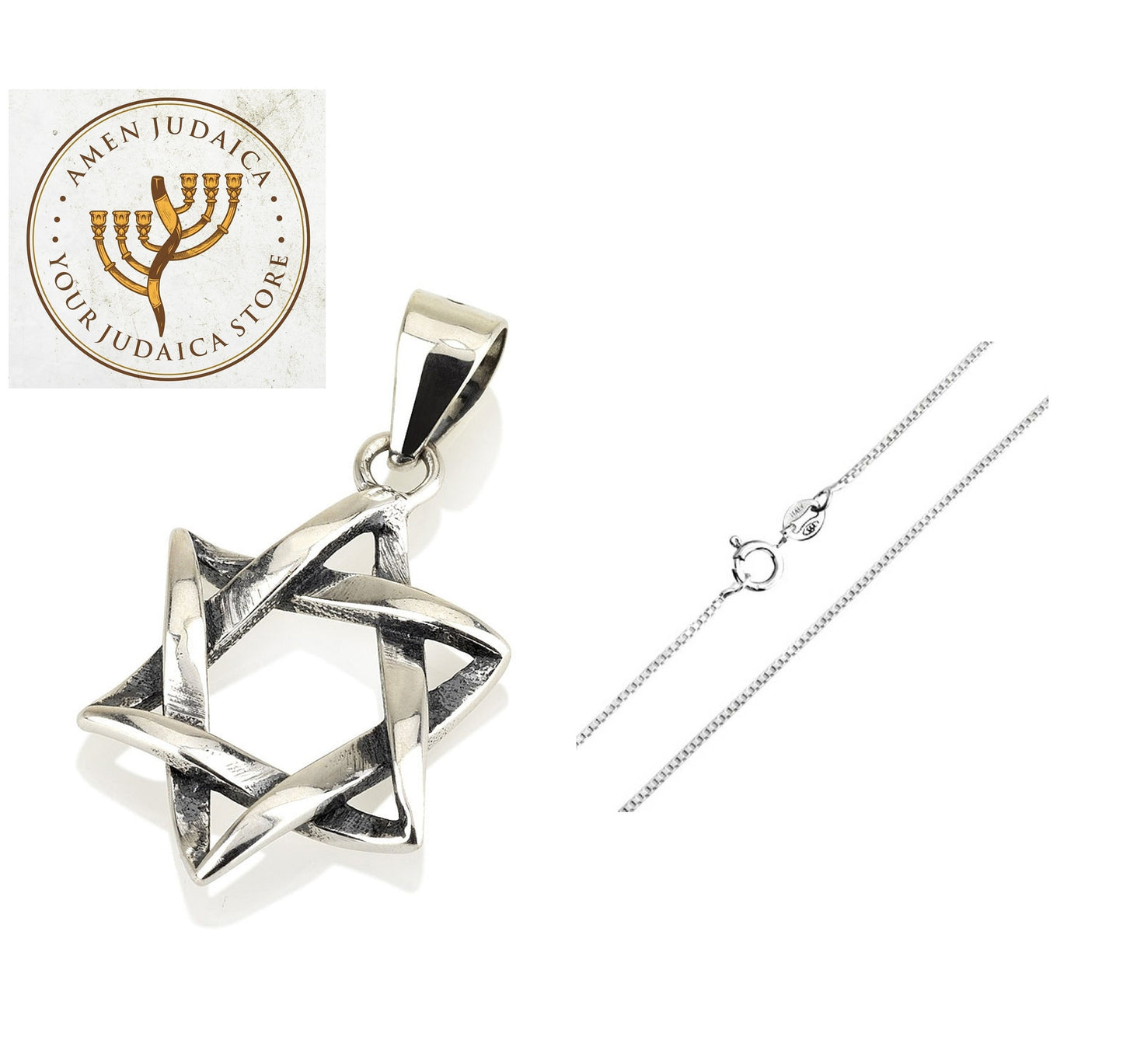 Star Of David /  Magen David Vintage Style Pendant Charm  925 Silver Plus Chain