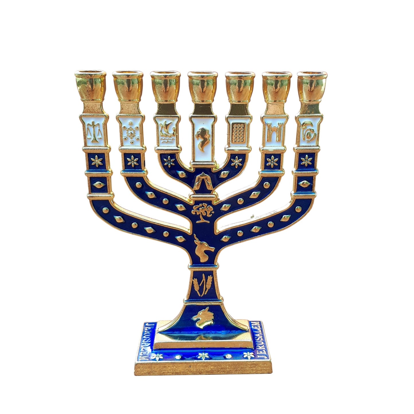 Seven Branches Menorah Candlebra Metal Made With Enamel 7 Inch