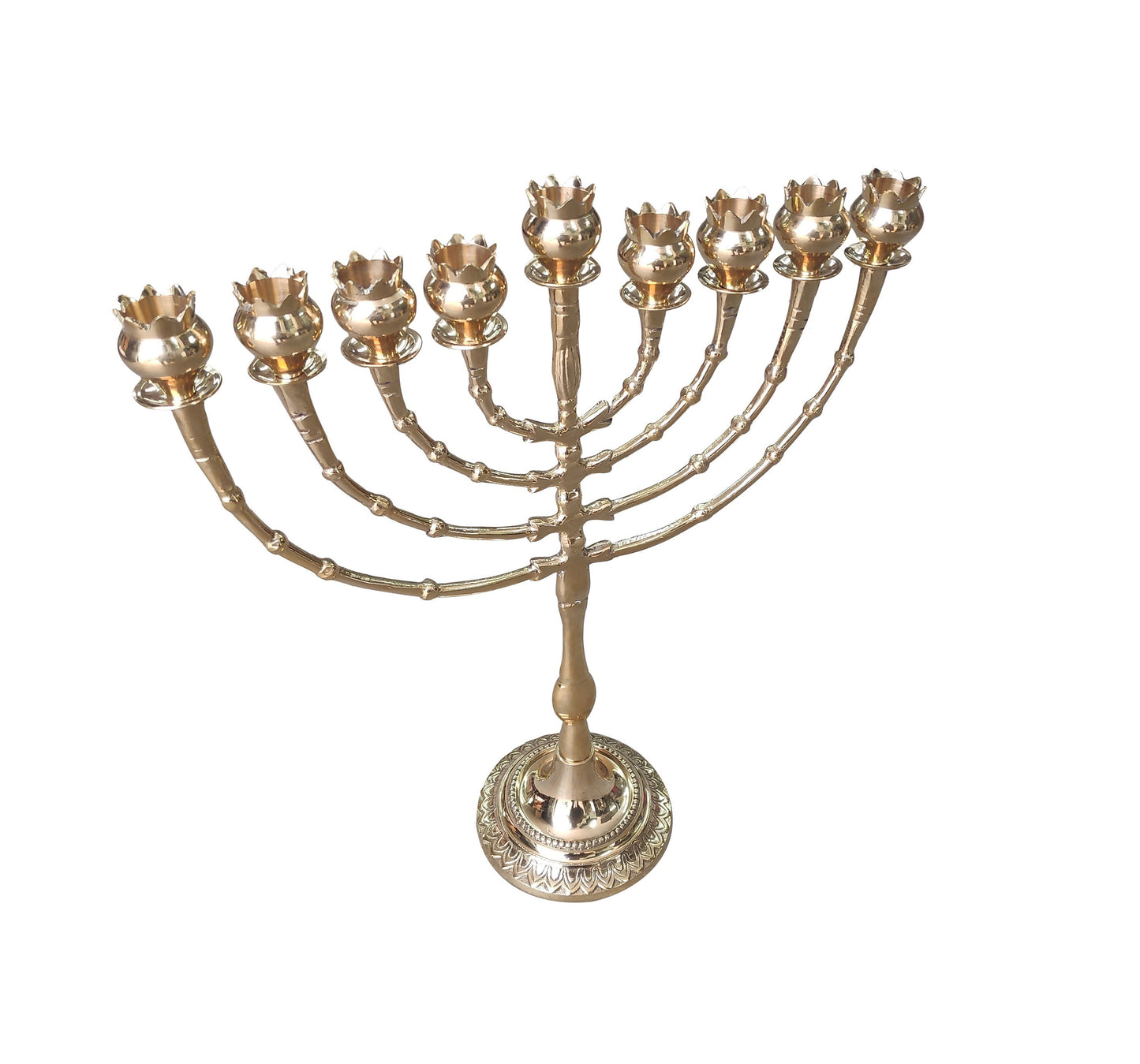 Hanukkah menorah 9 branch menorah 16 Inches Height. Design With Pomegranates Cups