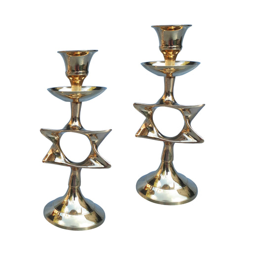 Pair Of Candlestick Shabbat Candle Holder -5.5 Inch Height Made of Brass/Copper