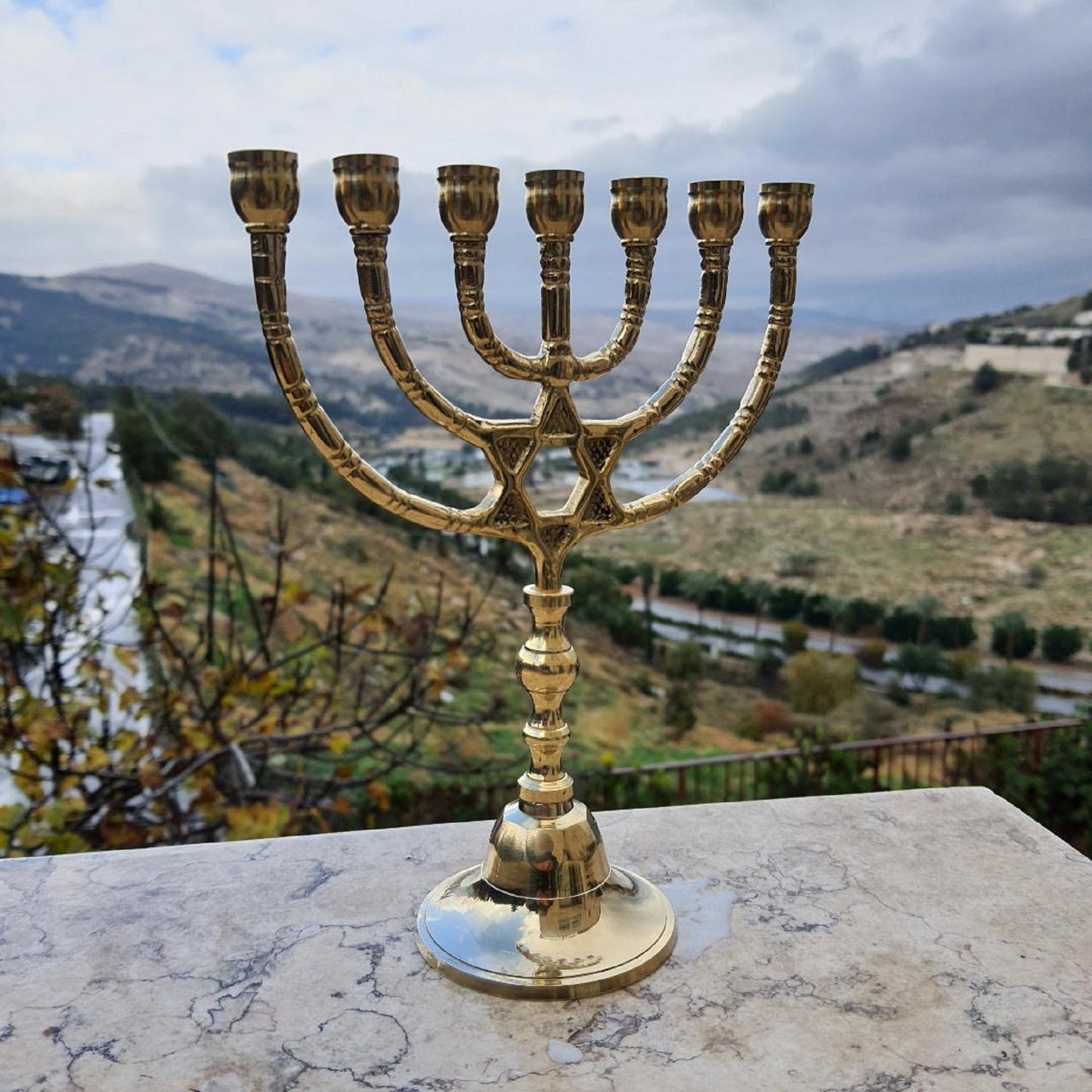 Menorah Candel Holder Seven Branch Menora With Star Of David Brass Copper From Israel Height 8.6 Inches