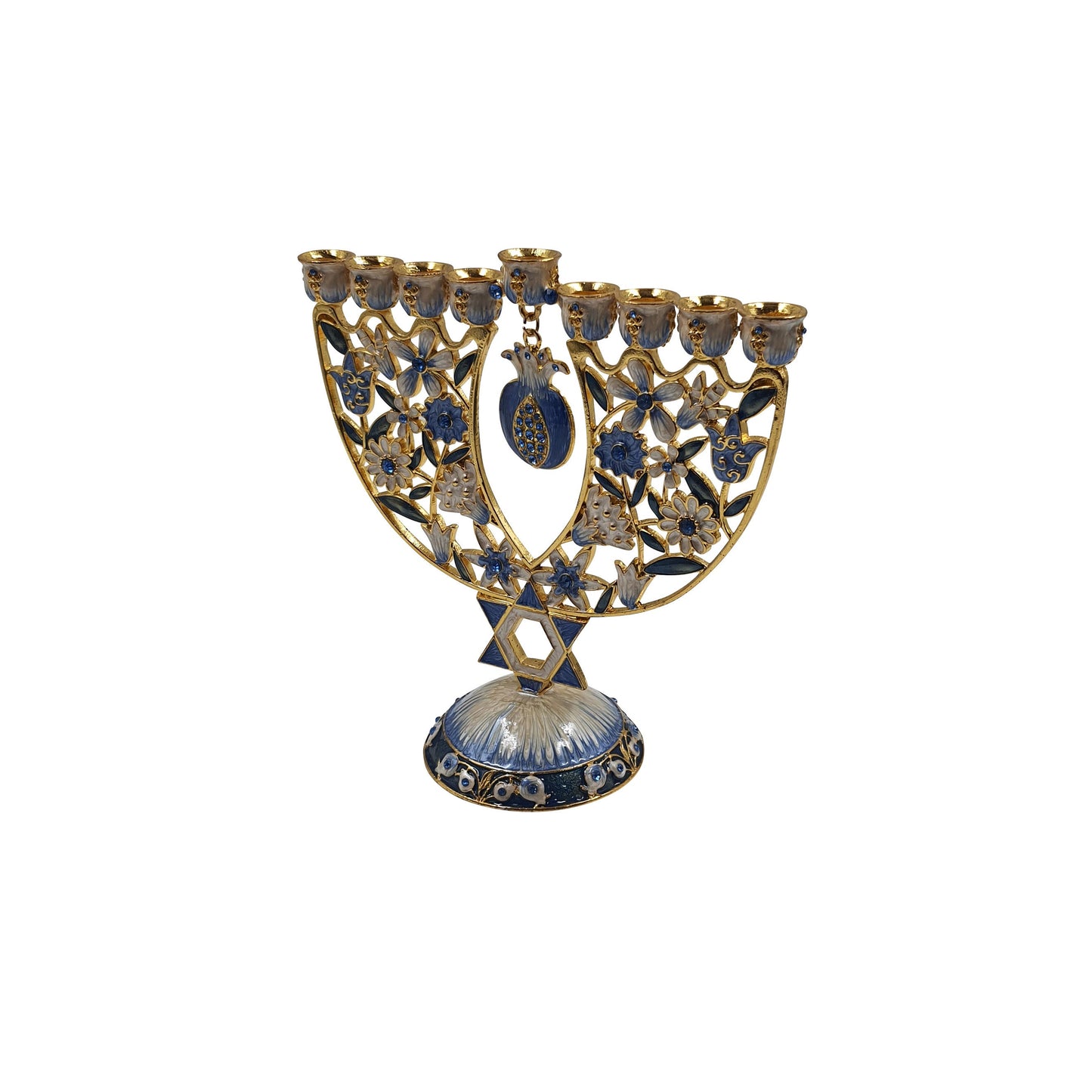 Hanukkah Menorah Chanukkiah, Jewish 9 Branch Candlesticks  Design  With Star Of David And Pomegranate