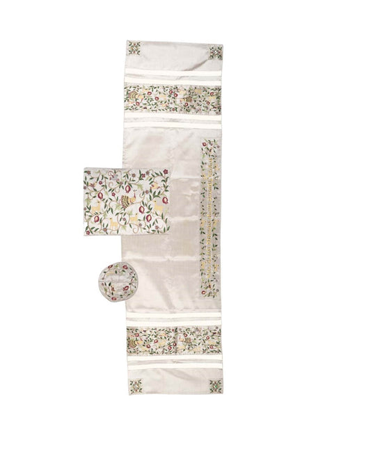 Tallit Prayer Shawl For Women / Bat Mitzvah 100% Kosher Embroidered WitH Flowers Include Matching Bag & yarmulka