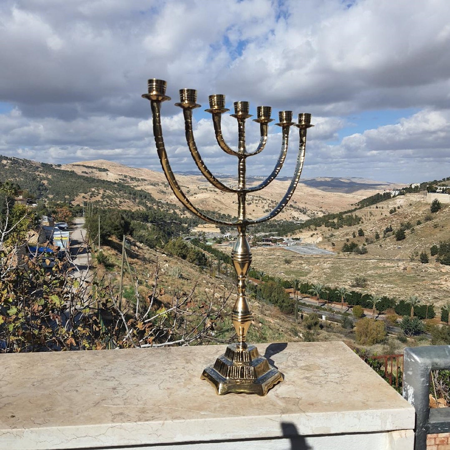 Jerusalem Temple Menorah 44 Cm XL Seven Branch Menorah 17.3 Inch Made Of Brass Copper Authentic Design