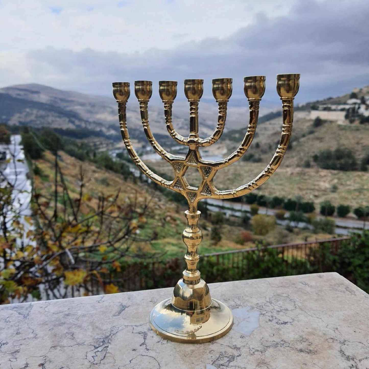 Menorah Candel Holder Seven Branch Menora With Star Of David Brass Copper From Israel Height 8.6 Inches